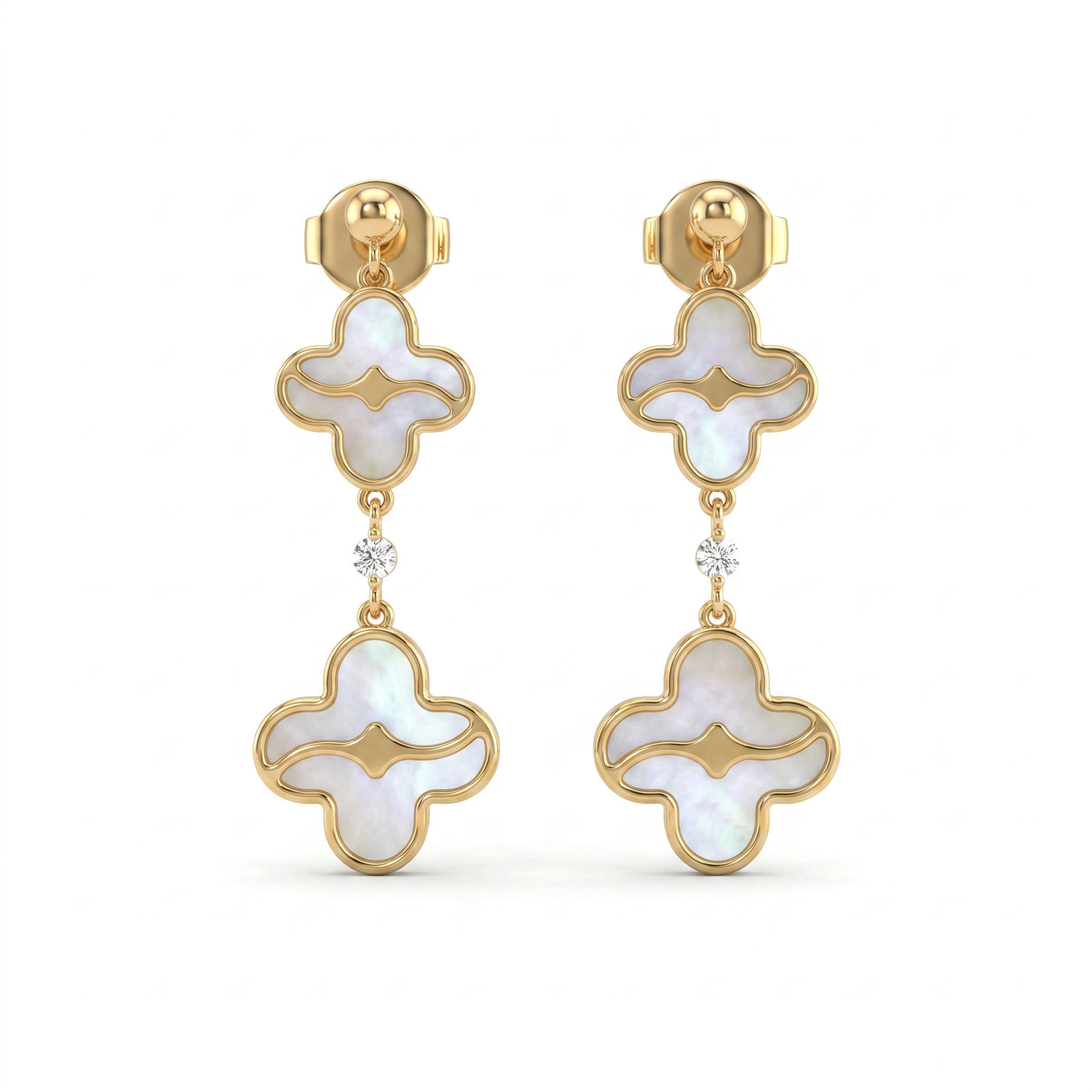 Mother of Pearl & Diamond Luxury Drop Earrings | 0.022 CT Natural Diamonds | 18K Yellow Gold | 3.02 g Gross Weight | Saleh Sallom Main image
