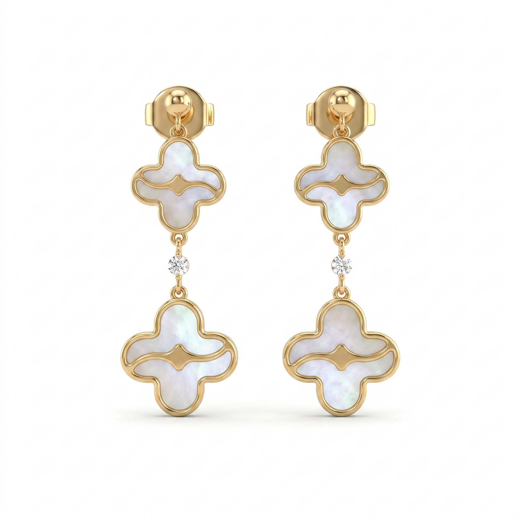 Mother of Pearl & Diamond Luxury Drop Earrings | 0.022 CT Natural Diamonds | 18K Yellow Gold | 3.02 g Gross Weight | Saleh Sallom