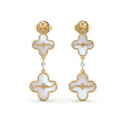 Mother of Pearl & Diamond Luxury Drop Earrings | 0.022 CT Natural Diamonds | 18K Yellow Gold | 3.02 g Gross Weight | Saleh Sallom