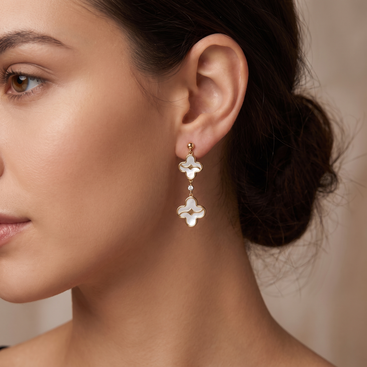 Mother of Pearl & Diamond Luxury Drop Earrings | 0.022 CT Natural Diamonds | 18K Yellow Gold | 3.02 g Gross Weight | Saleh Sallom
