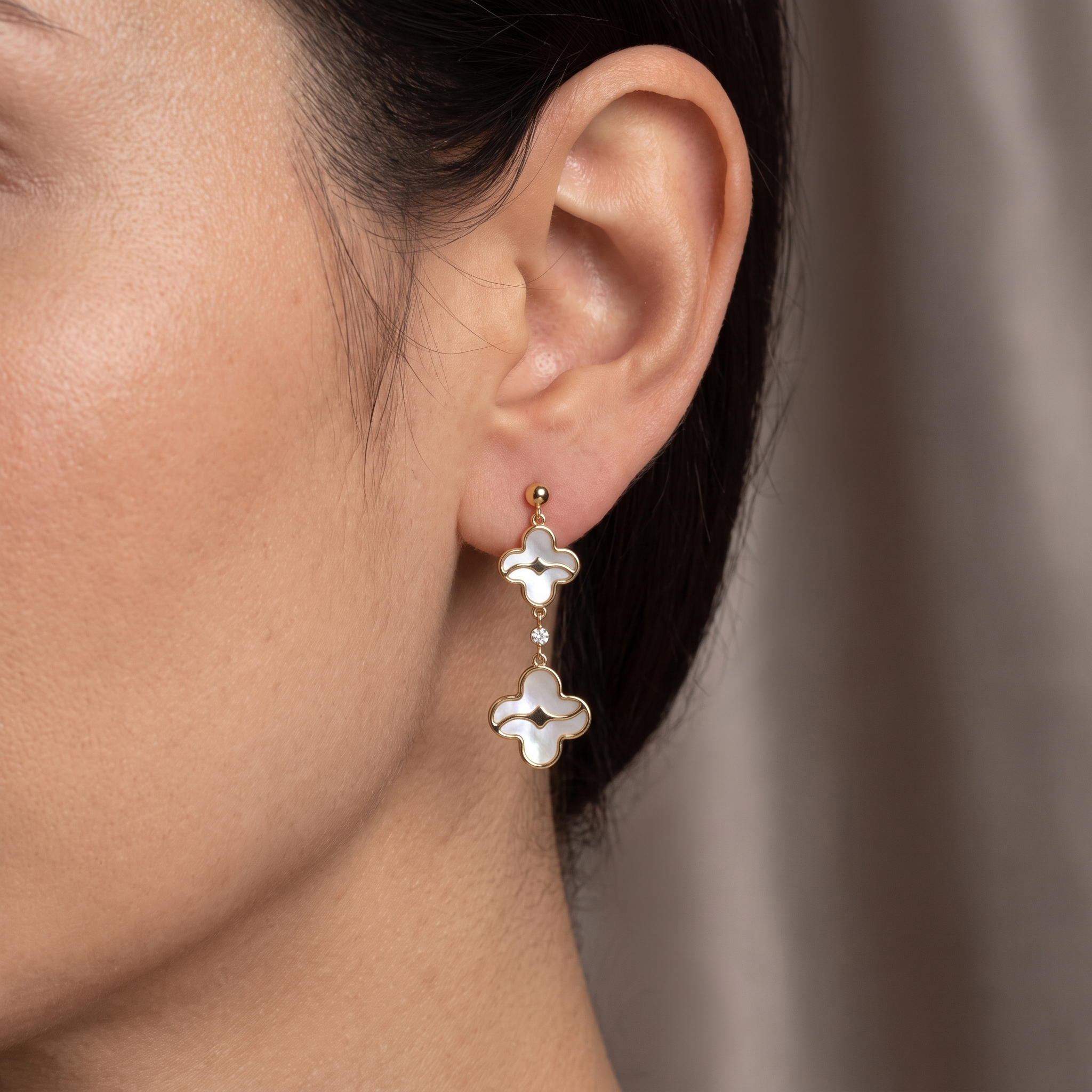 Mother of Pearl & Diamond Luxury Drop Earrings | 0.022 CT Natural Diamonds | 18K Yellow Gold | 3.02 g Gross Weight | Saleh Sallom Secondary image