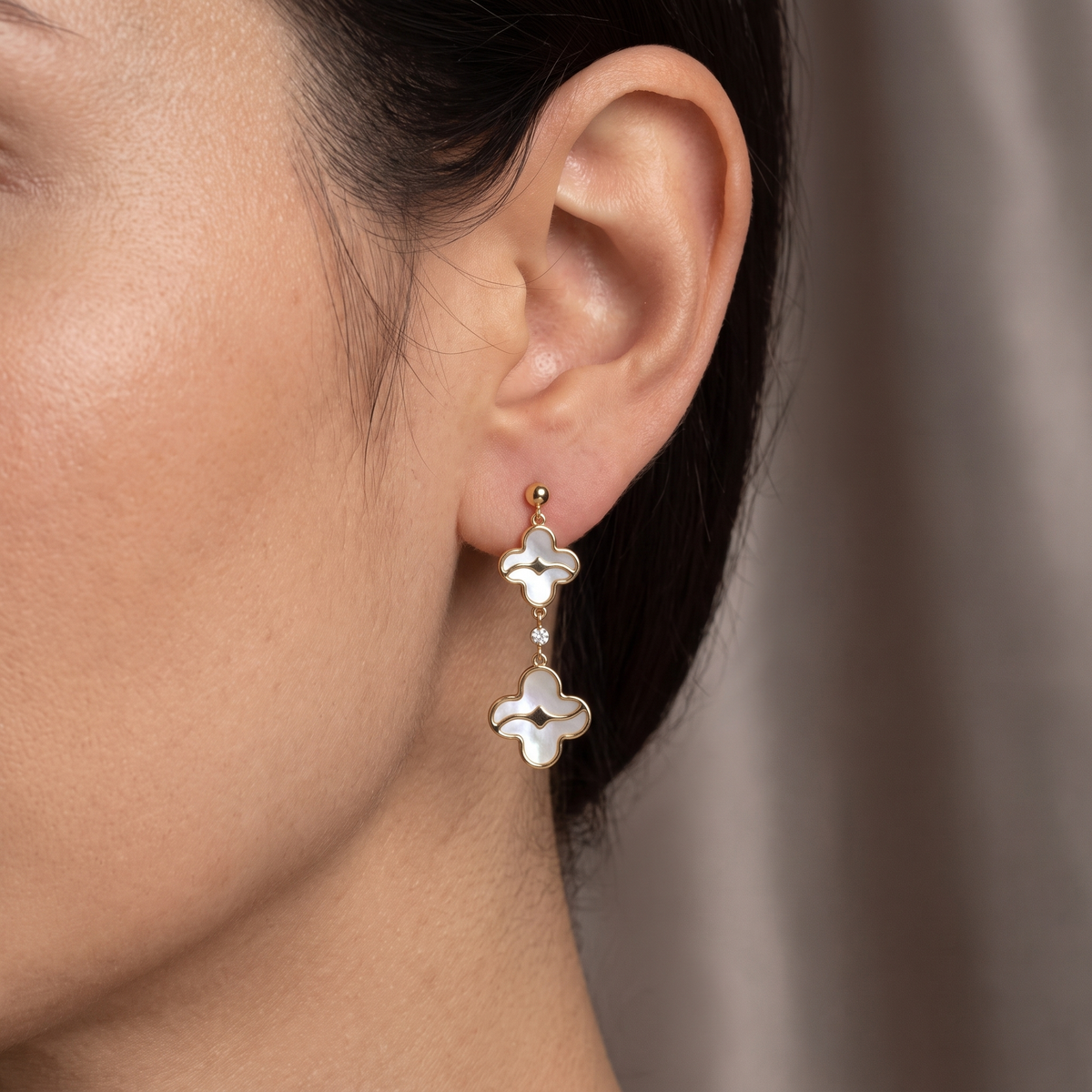 Mother of Pearl & Diamond Luxury Drop Earrings | 0.022 CT Natural Diamonds | 18K Yellow Gold | 3.02 g Gross Weight | Saleh Sallom