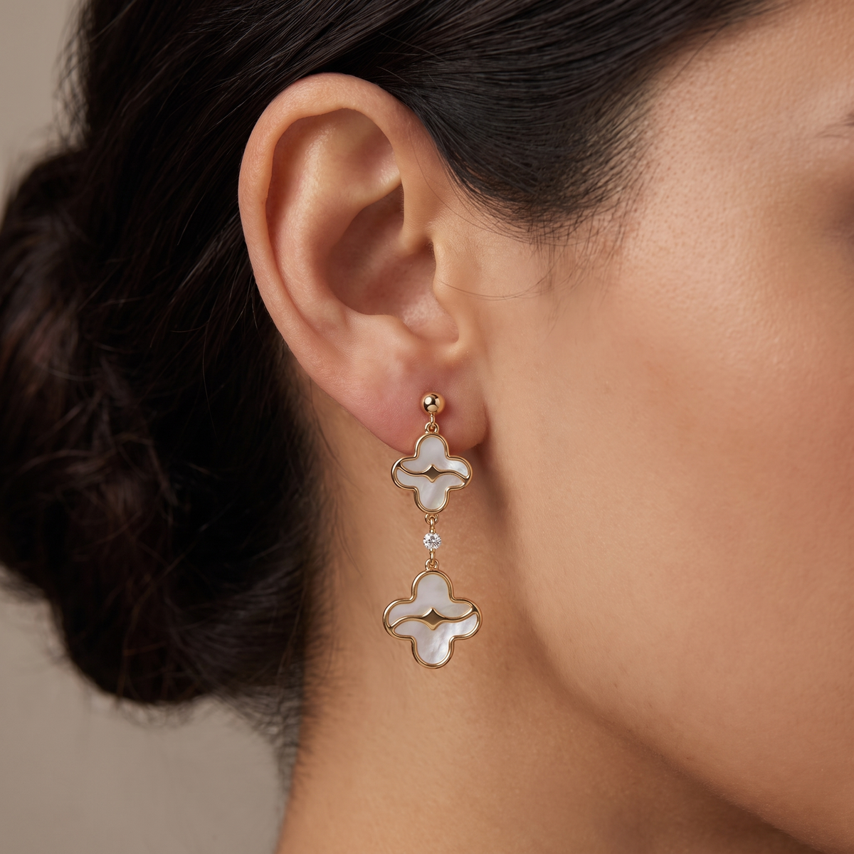 Mother of Pearl & Diamond Luxury Drop Earrings | 0.022 CT Natural Diamonds | 18K Yellow Gold | 3.02 g Gross Weight | Saleh Sallom