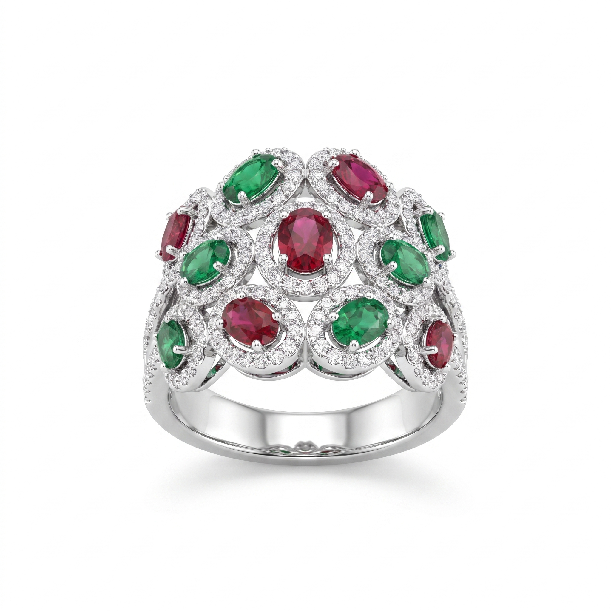 Natural Ruby & Diamond Cocktail Ring | 3.90 CT Natural Rubies | 1.53 CT Natural Diamonds | 18K White Gold | Saleh Sallom Main image