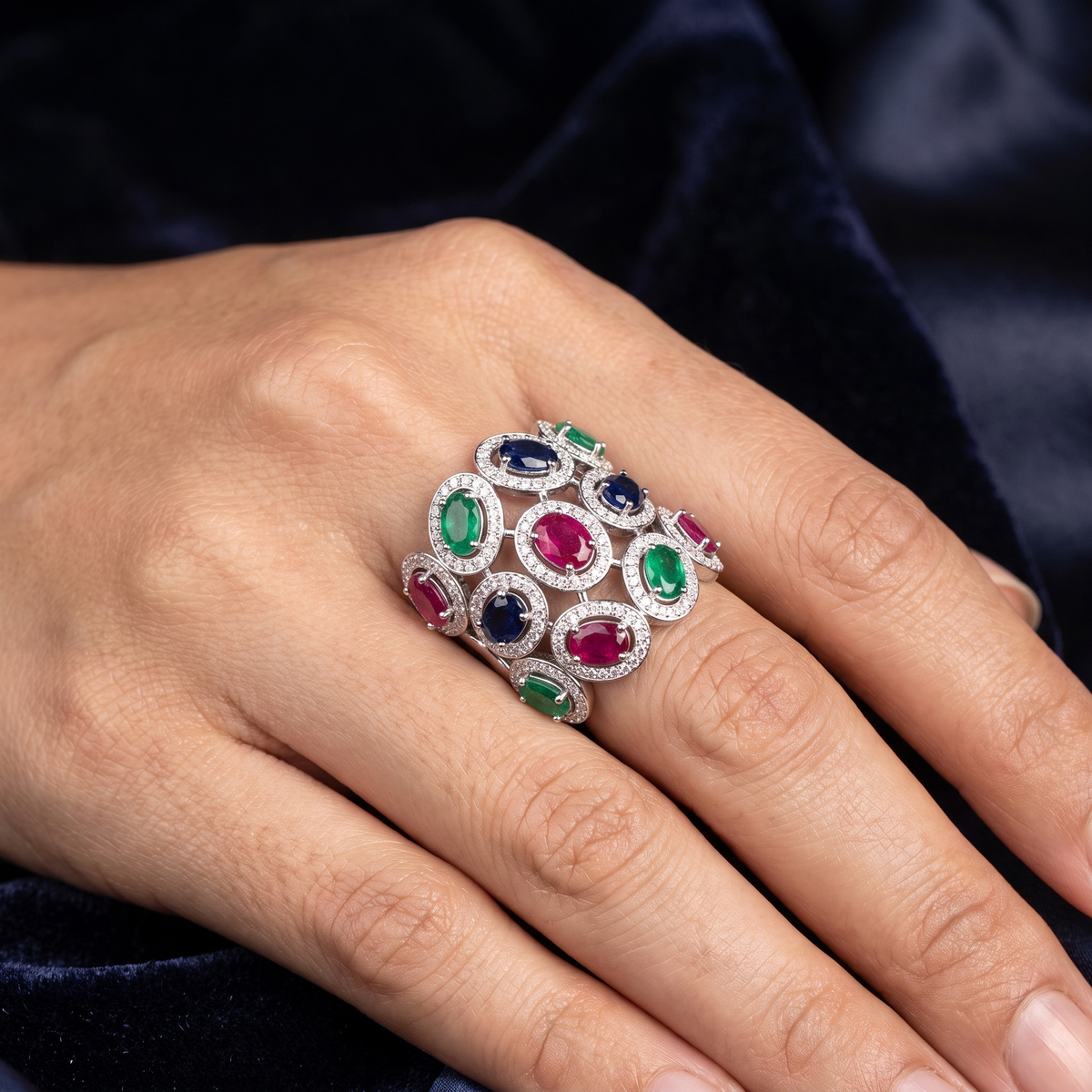 Natural Ruby & Diamond Cocktail Ring | 3.90 CT Natural Rubies | 1.53 CT Natural Diamonds | 18K White Gold | Saleh Sallom