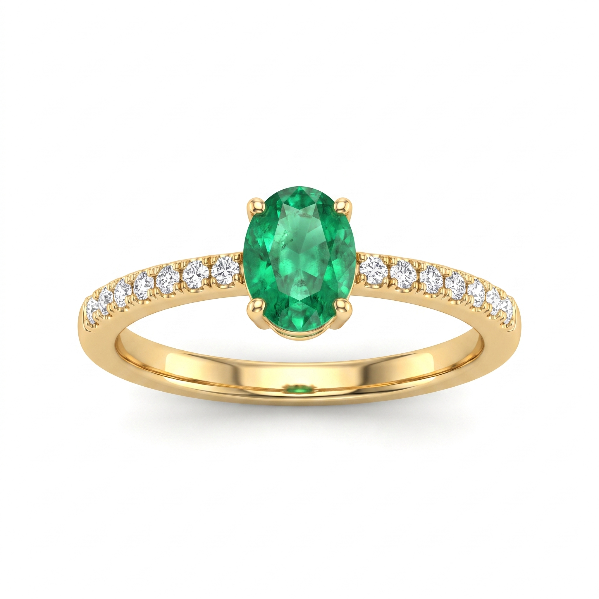 Natural Emerald & Diamond Solitaire Ring | 0.69 CT Natural Emerald | 0.22 CT Natural Diamonds | IGI Certified | 18K Yellow Gold | Saleh Sallom Main image