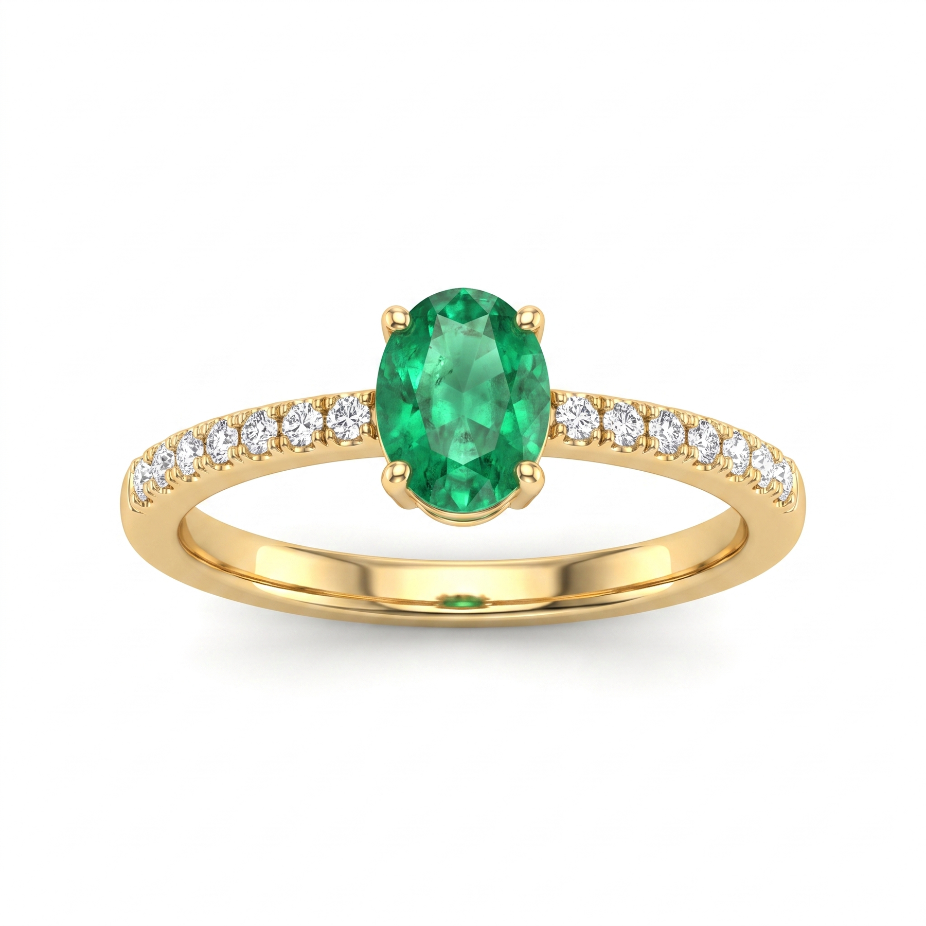 Natural Emerald & Diamond Solitaire Ring | 0.69 CT Natural Emerald | 0.22 CT Natural Diamonds | IGI Certified | 18K Yellow Gold | Saleh Sallom
