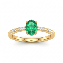 Natural Emerald & Diamond Solitaire Ring | 0.69 CT Natural Emerald | 0.22 CT Natural Diamonds | IGI Certified | 18K Yellow Gold | Saleh Sallom