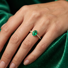 Natural Emerald & Diamond Solitaire Ring | 0.69 CT Natural Emerald | 0.22 CT Natural Diamonds | IGI Certified | 18K Yellow Gold | Saleh Sallom