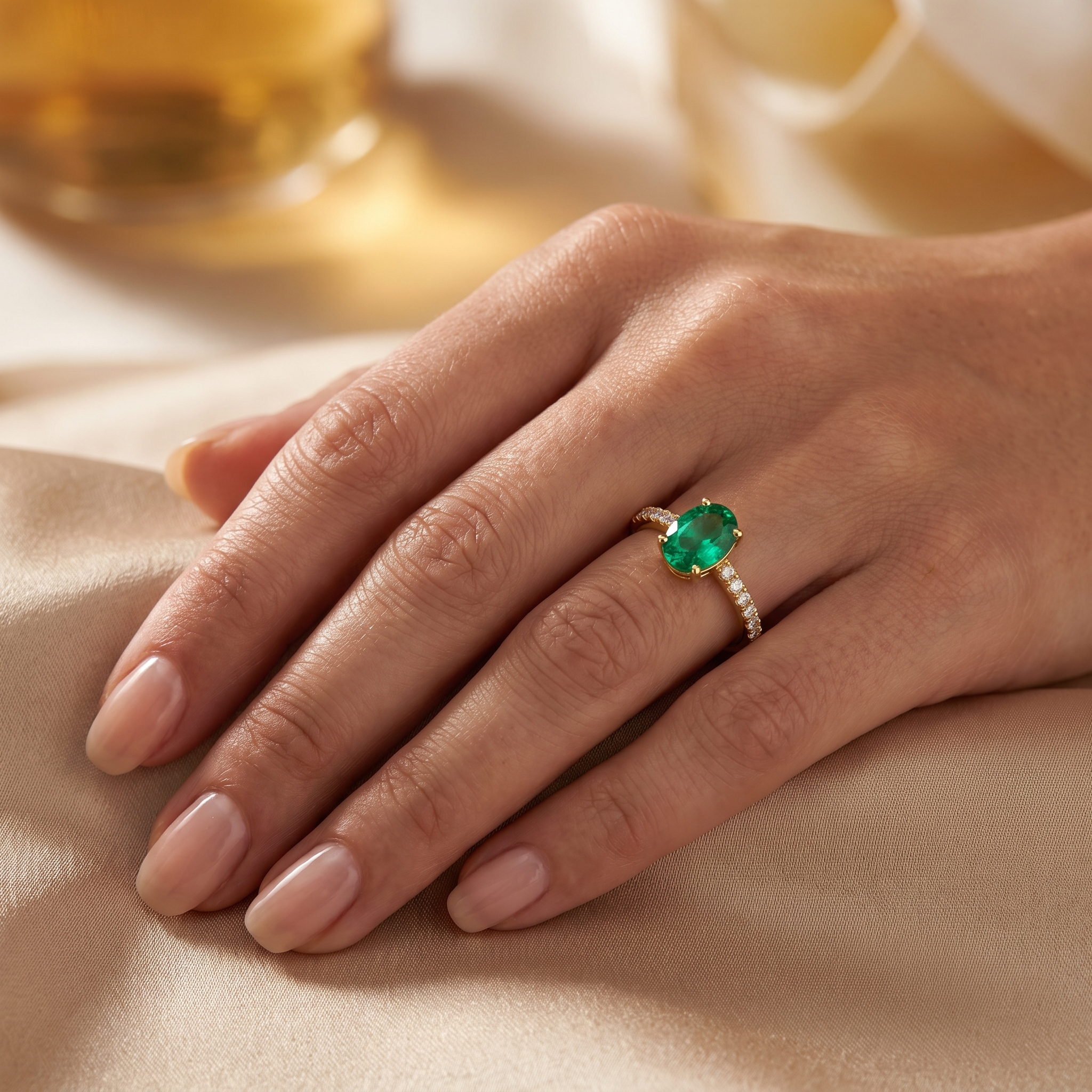 Natural Emerald & Diamond Solitaire Ring | 0.69 CT Natural Emerald | 0.22 CT Natural Diamonds | IGI Certified | 18K Yellow Gold | Saleh Sallom Secondary image