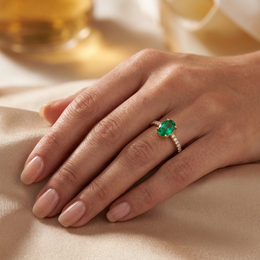 Natural Emerald & Diamond Solitaire Ring | 0.69 CT Natural Emerald | 0.22 CT Natural Diamonds | IGI Certified | 18K Yellow Gold | Saleh Sallom