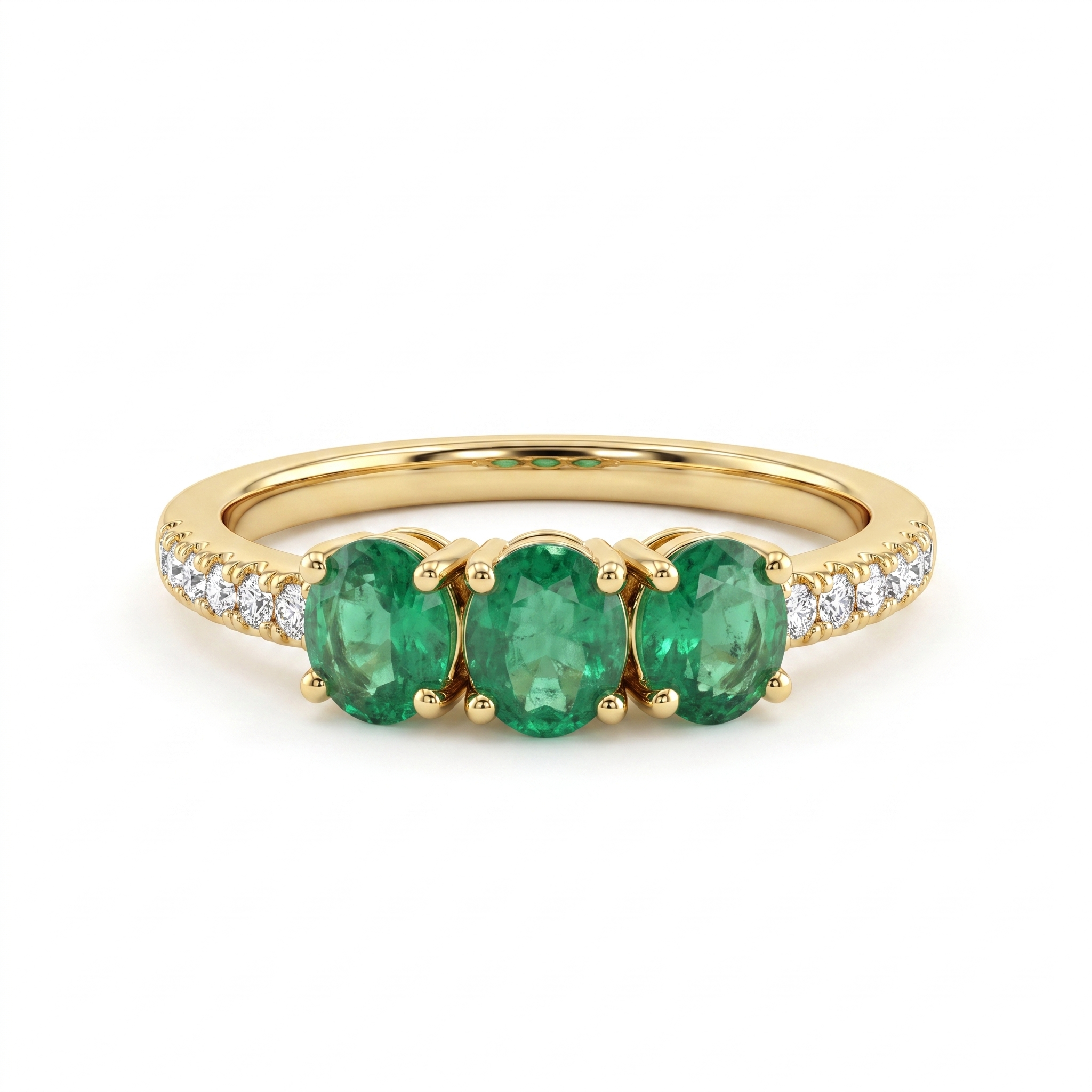 Natural Three-Stone Emerald & Diamond Ring | 0.71 CT Natural Emeralds | 0.09 CT Natural Diamonds | IGI Certified | 18K Yellow Gold | Saleh Sallom Main image