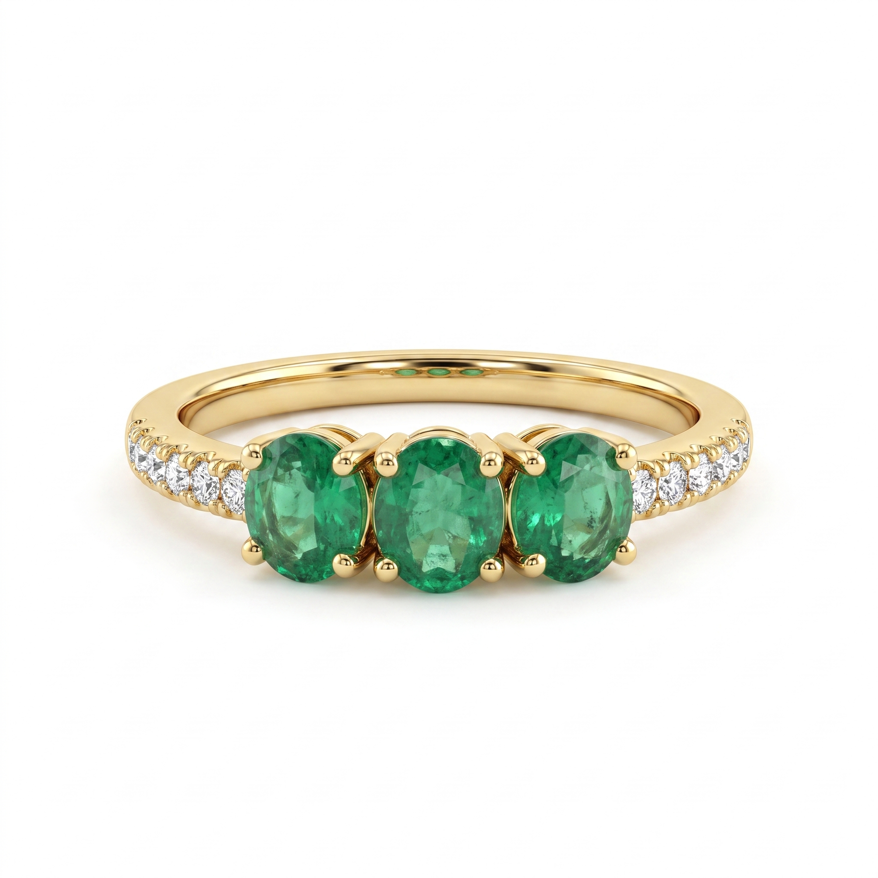 Natural Three-Stone Emerald & Diamond Ring | 0.71 CT Natural Emeralds | 0.09 CT Natural Diamonds | IGI Certified | 18K Yellow Gold | Saleh Sallom