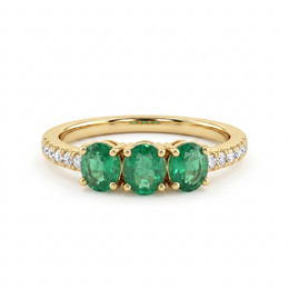 Natural Three-Stone Emerald & Diamond Ring | 0.71 CT Natural Emeralds | 0.09 CT Natural Diamonds | IGI Certified | 18K Yellow Gold | Saleh Sallom