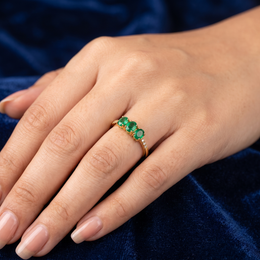 Natural Three-Stone Emerald & Diamond Ring | 0.71 CT Natural Emeralds | 0.09 CT Natural Diamonds | IGI Certified | 18K Yellow Gold | Saleh Sallom