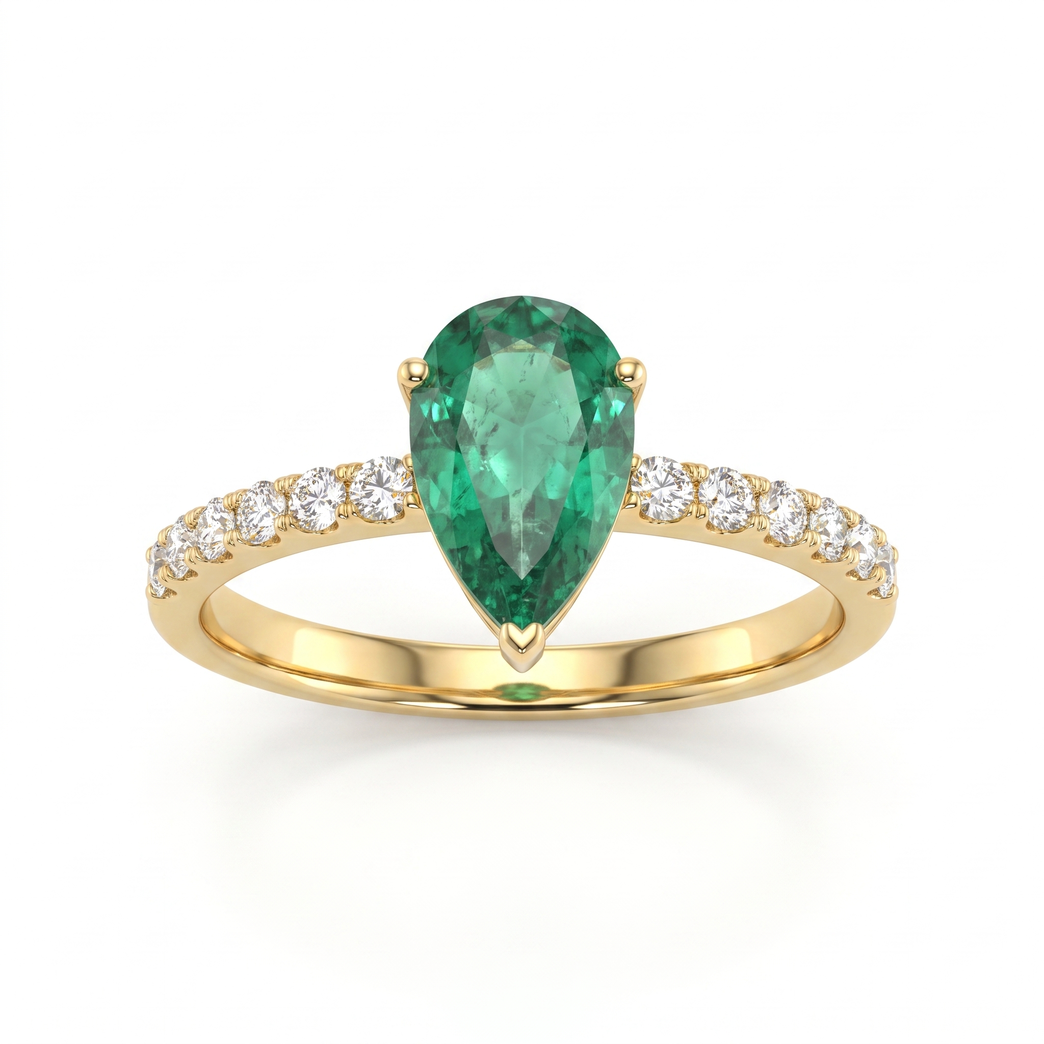 IGI Certified Natural Pear Shape Emerald & Diamond Ring | 18K Yellow Gold | 0.89 CT Emerald | 0.19 CT Natural Diamonds Main image