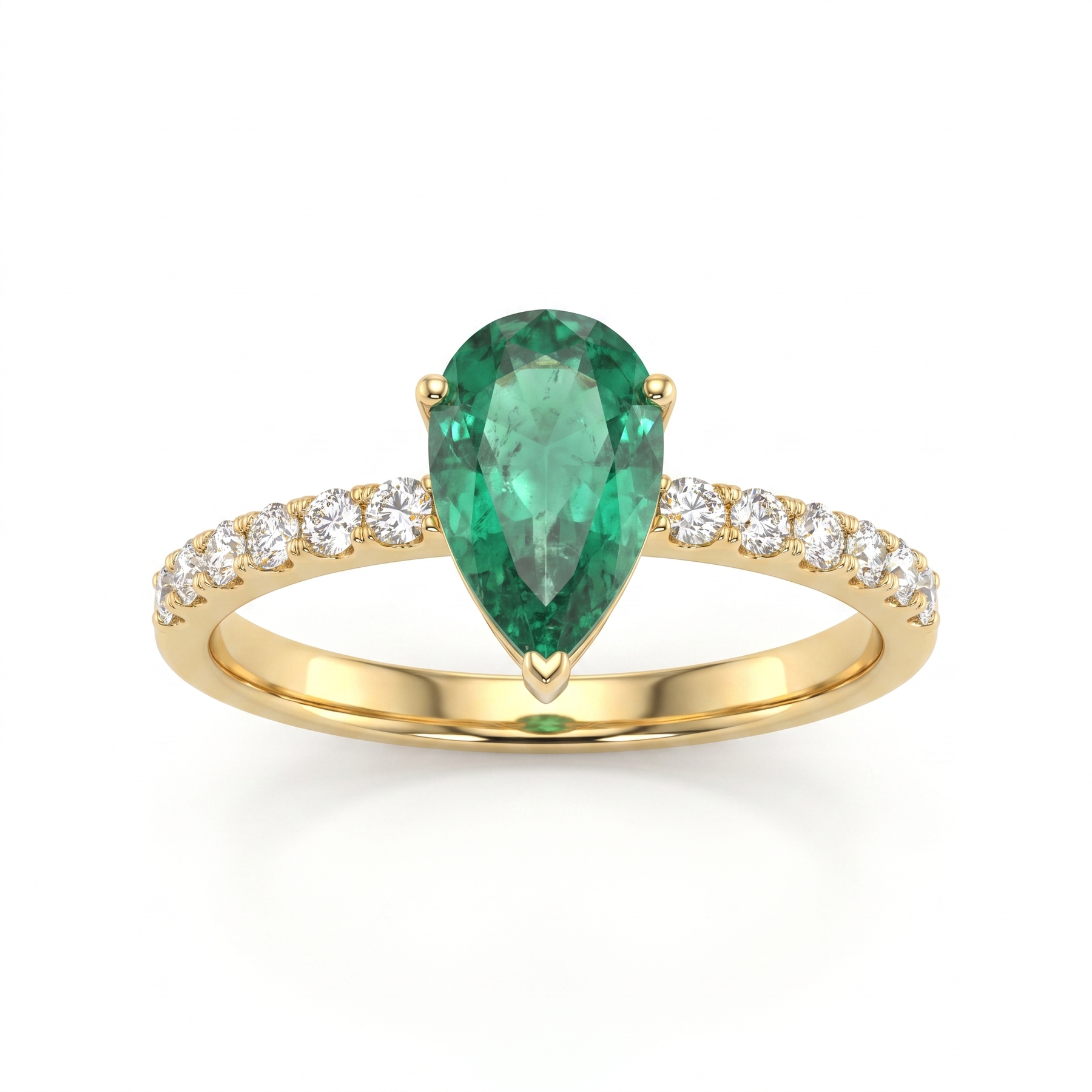 IGI Certified Natural Pear Shape Emerald & Diamond Ring | 18K Yellow Gold | 0.89 CT Emerald | 0.19 CT Natural Diamonds