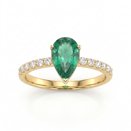 IGI Certified Natural Pear Shape Emerald & Diamond Ring | 18K Yellow Gold | 0.89 CT Emerald | 0.19 CT Natural Diamonds