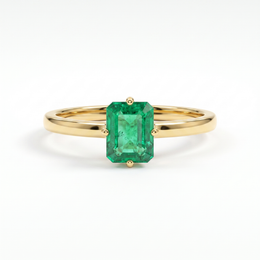 IGI Certified Natural Emerald Cut Emerald Solitaire Ring | 18K Yellow Gold | 0.64 CT Natural Emerald