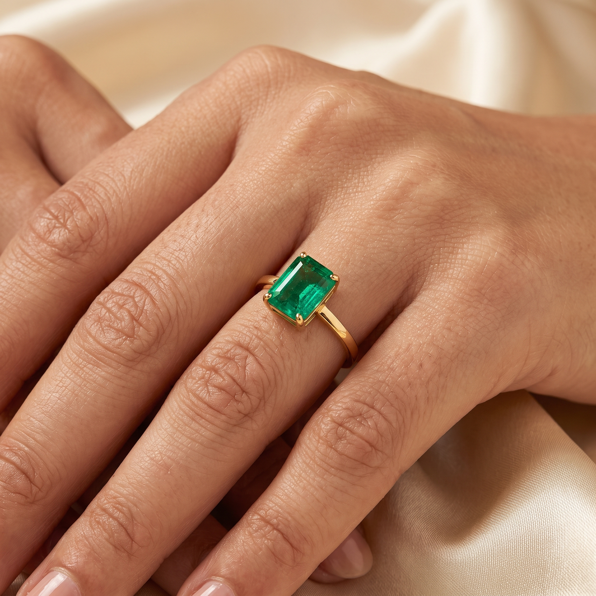 IGI Certified Natural Emerald Cut Emerald Solitaire Ring | 18K Yellow Gold | 0.64 CT Natural Emerald