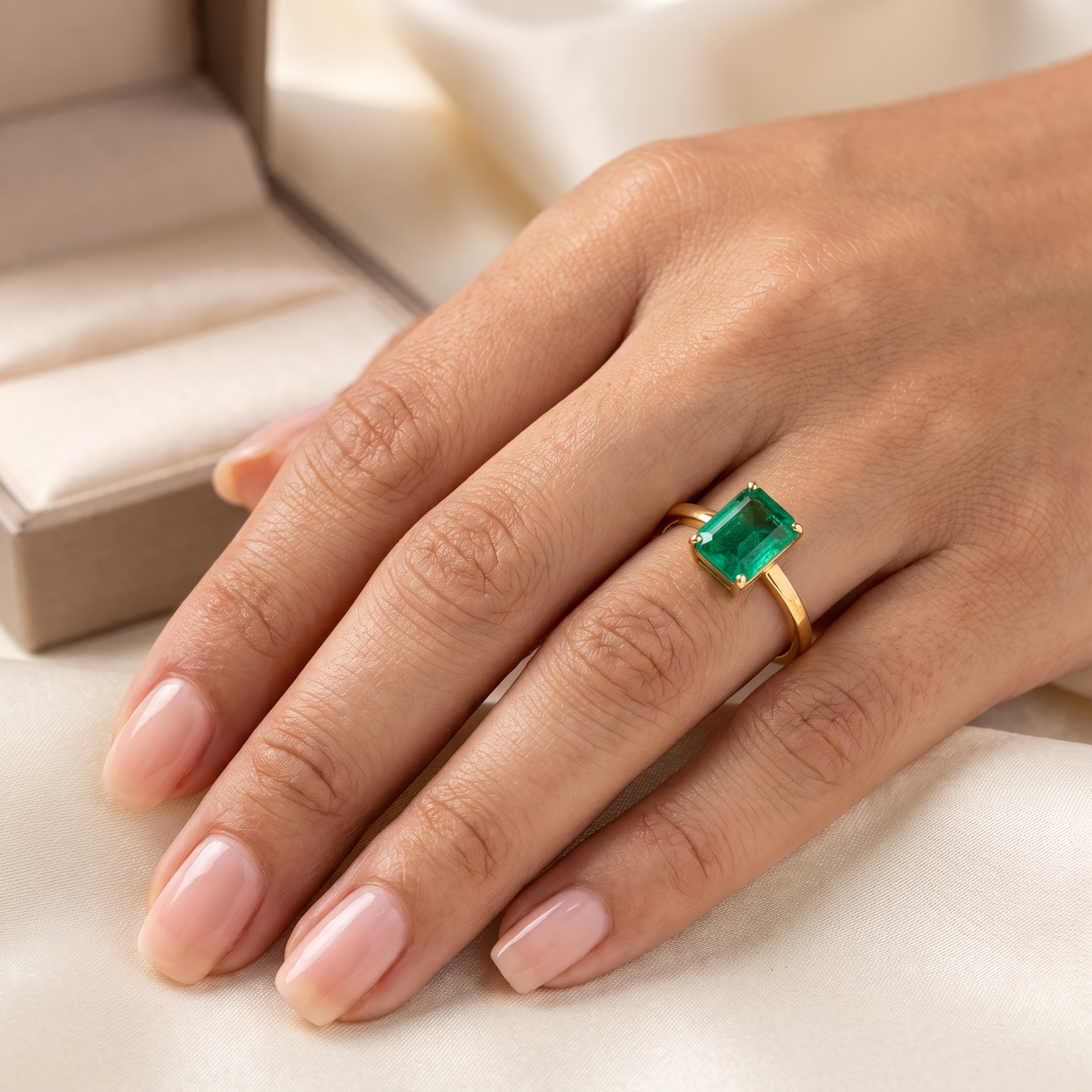 IGI Certified Natural Emerald Cut Emerald Solitaire Ring | 18K Yellow Gold | 0.64 CT Natural Emerald Secondary image