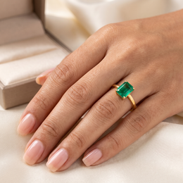IGI Certified Natural Emerald Cut Emerald Solitaire Ring | 18K Yellow Gold | 0.64 CT Natural Emerald