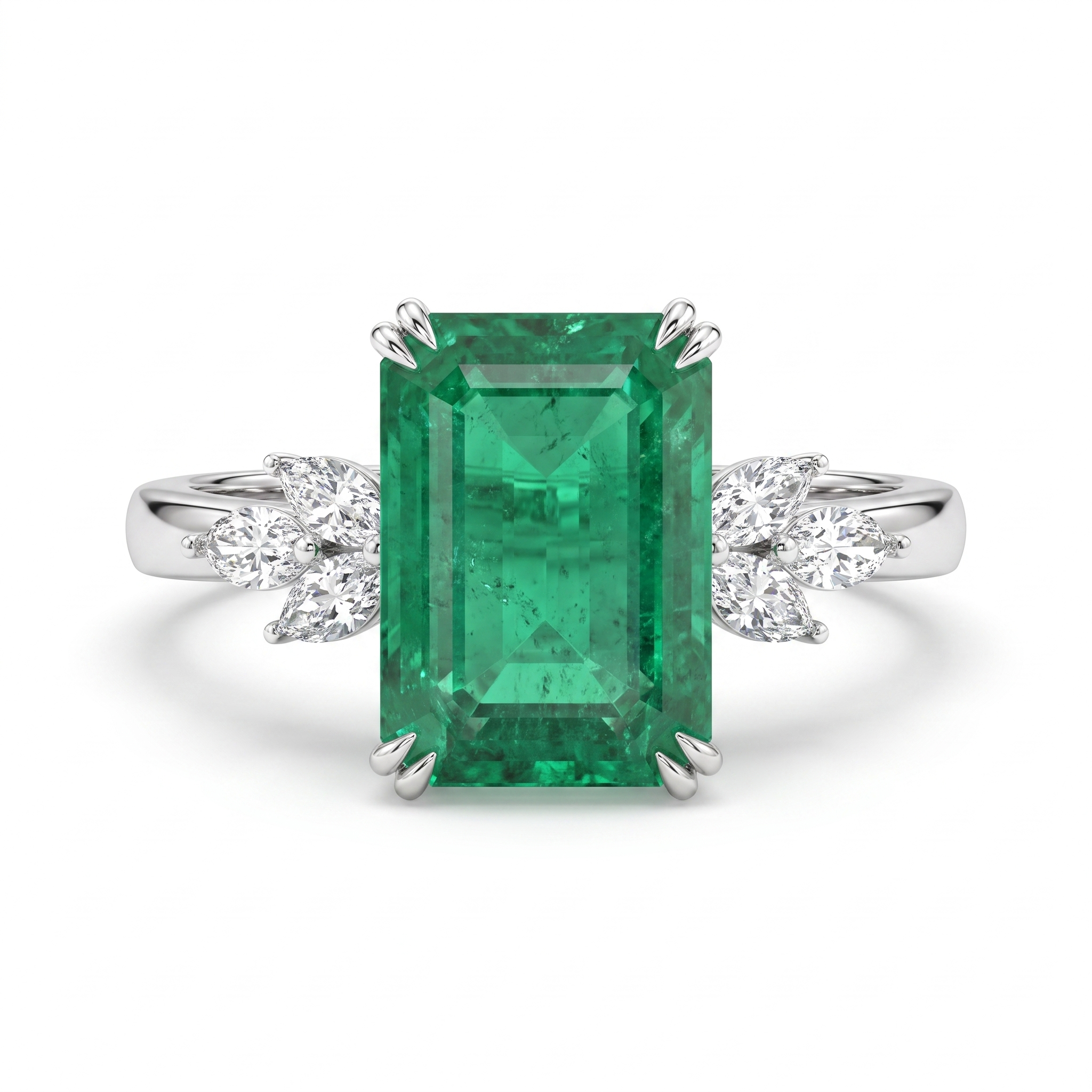 Natural Emerald & Diamond Ring | 8.22 CT Emerald | 0.69 CT Natural Diamonds | 18K White Gold | Saleh Sallom Secondary image