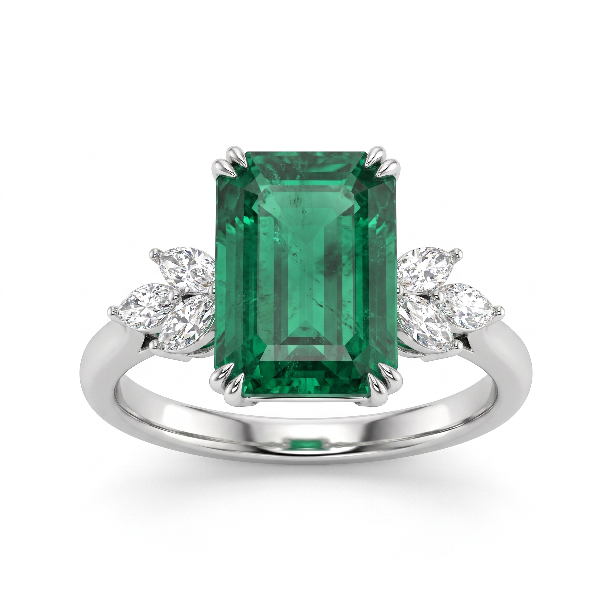 Natural Emerald & Diamond Ring | 8.22 CT Emerald | 0.69 CT Natural Diamonds | 18K White Gold | Saleh Sallom Main image