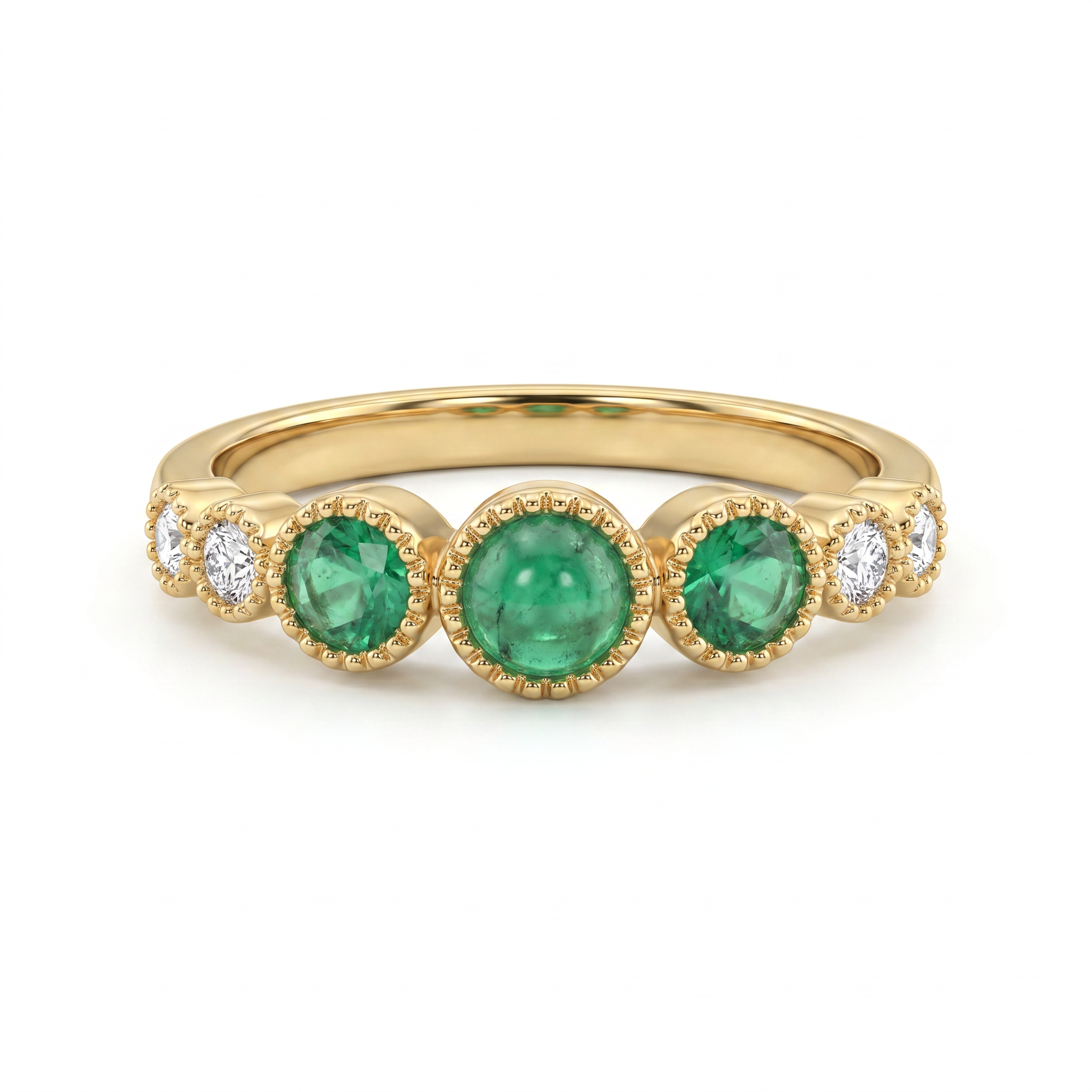 Natural Emerald Three-Stone Diamond Ring | 18K Yellow Gold | IGI Certified Main image