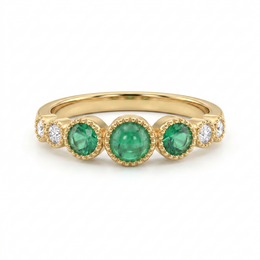 Natural Emerald Three-Stone Diamond Ring | 18K Yellow Gold | IGI Certified