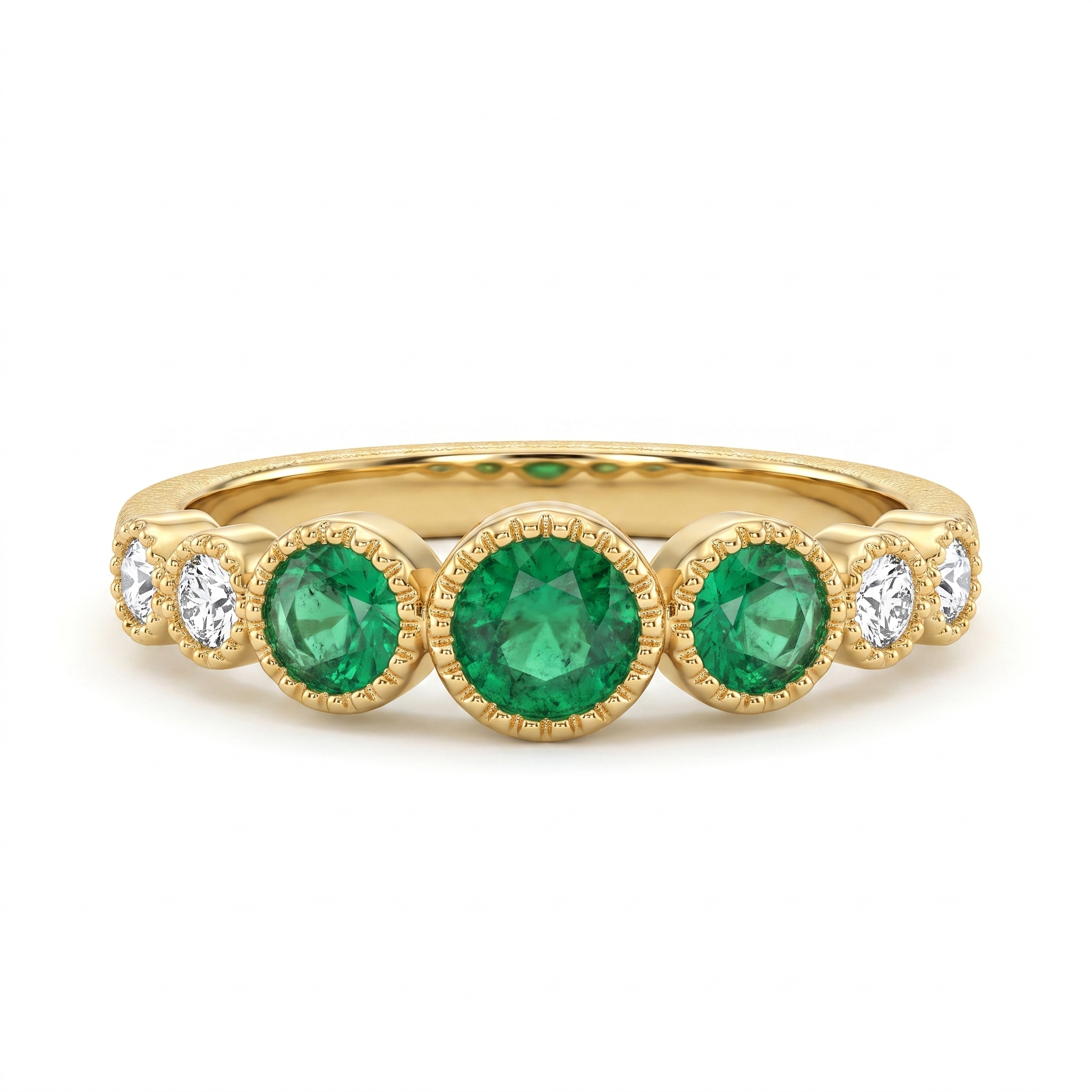 Natural Emerald Three-Stone Diamond Ring | 18K Yellow Gold | IGI Certified Secondary image