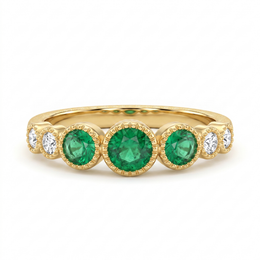 Natural Emerald Three-Stone Diamond Ring | 18K Yellow Gold | IGI Certified