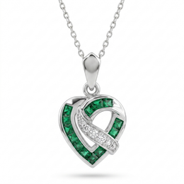 Natural Emerald & Diamond Heart Pendant Necklace | 18K White Gold | 0.35 CT Natural Diamonds
