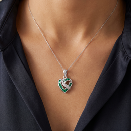 Natural Emerald & Diamond Heart Pendant Necklace | 18K White Gold | 0.35 CT Natural Diamonds