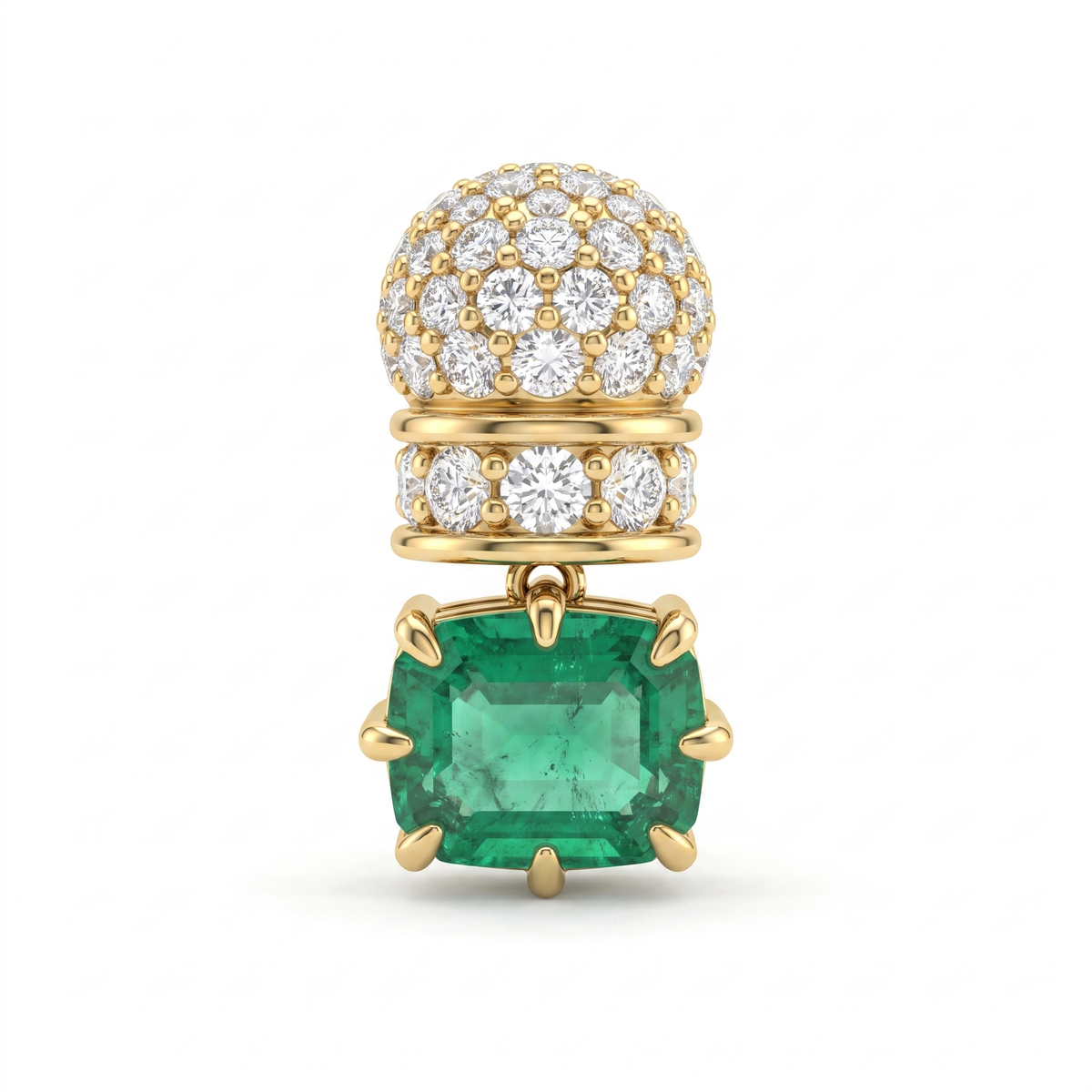 Natural Emerald & Diamond Drop Earrings | 18K Yellow Gold | 0.36 CT Natural Diamonds