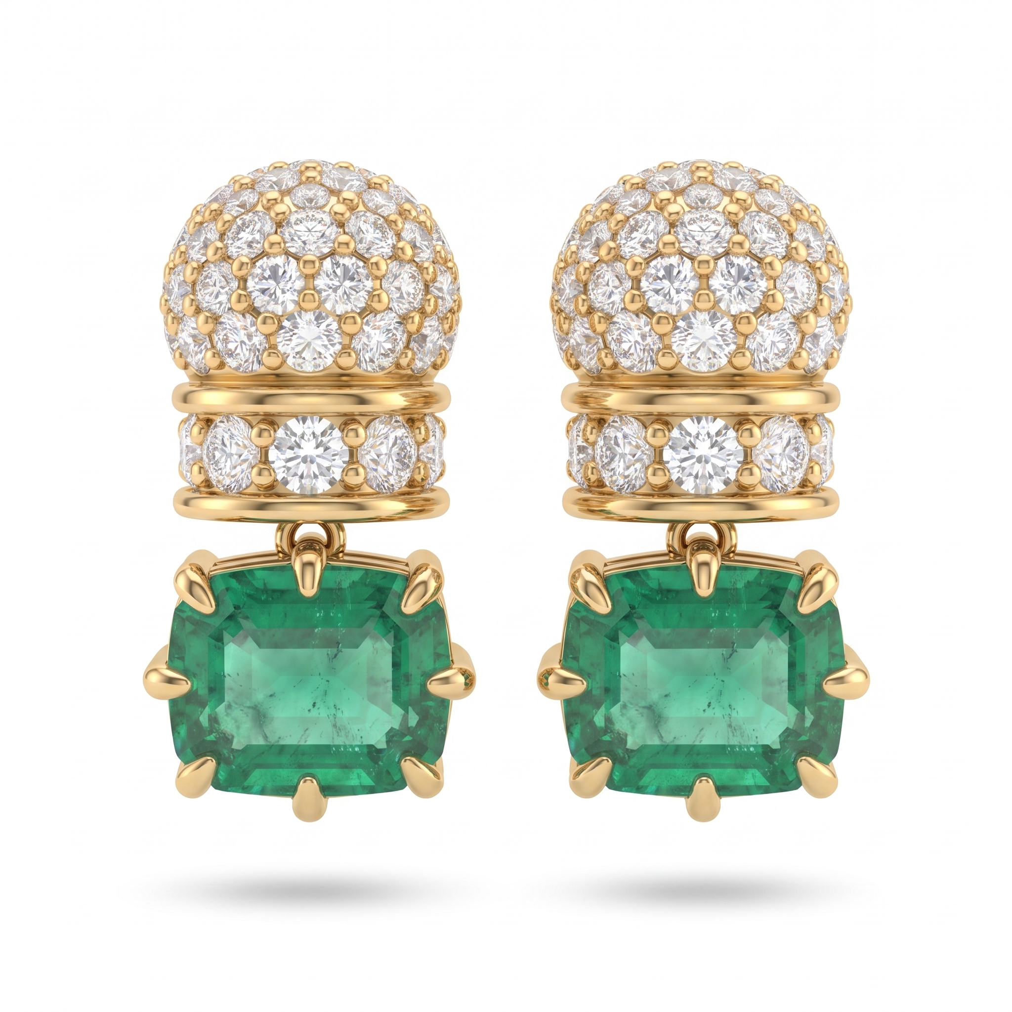 Natural Emerald & Diamond Drop Earrings | 18K Yellow Gold | 0.36 CT Natural Diamonds Main image