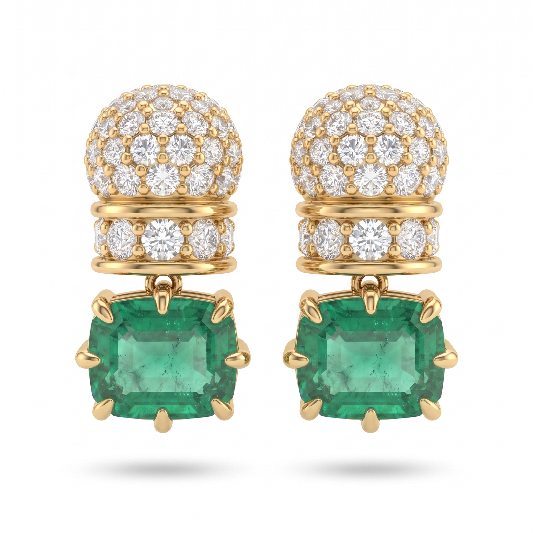Natural Emerald & Diamond Drop Earrings | 18K Yellow Gold | 0.36 CT Natural Diamonds