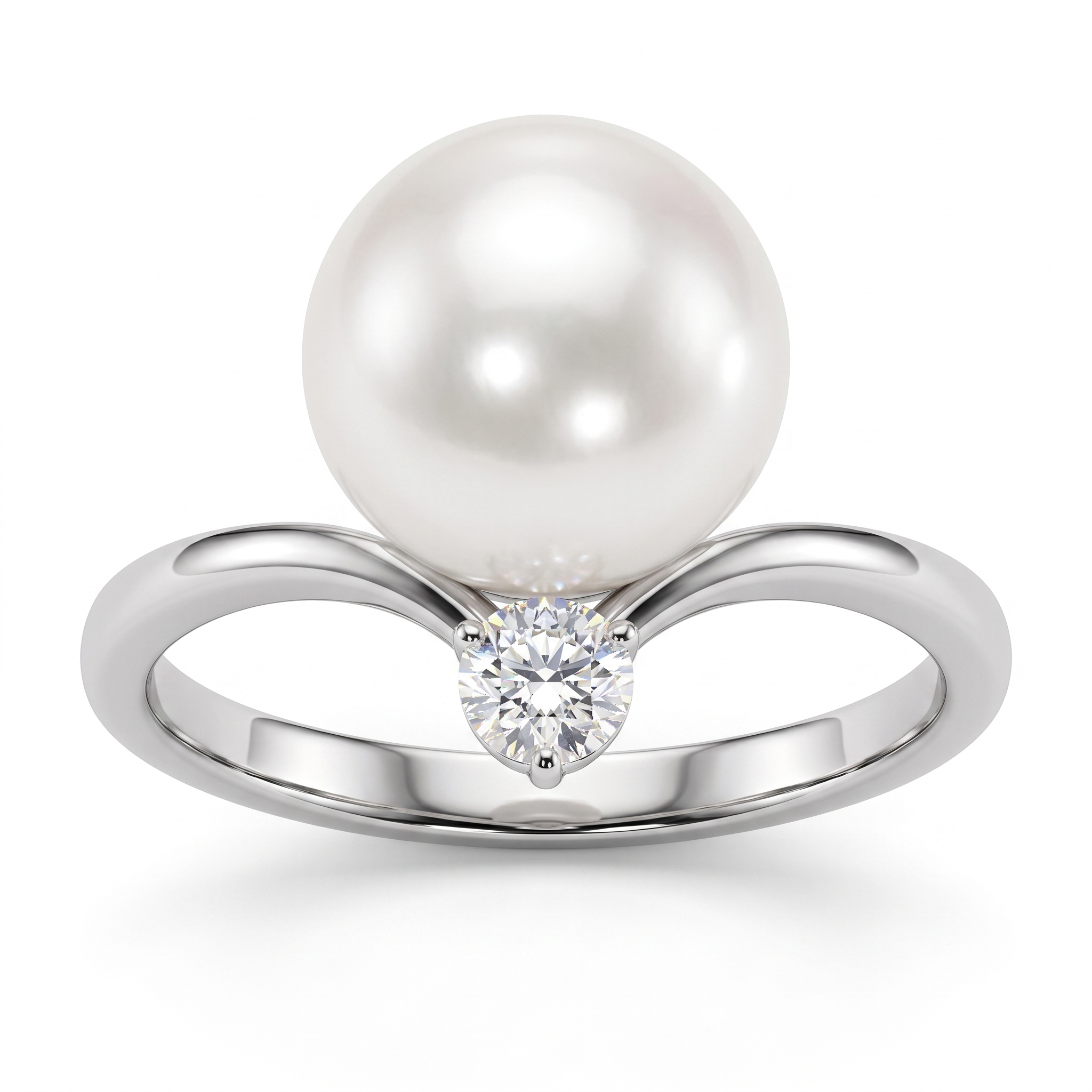 Natural Pearl & Diamond Solitaire Ring | 18K White Gold | 0.33 CT Natural Diamond Main image