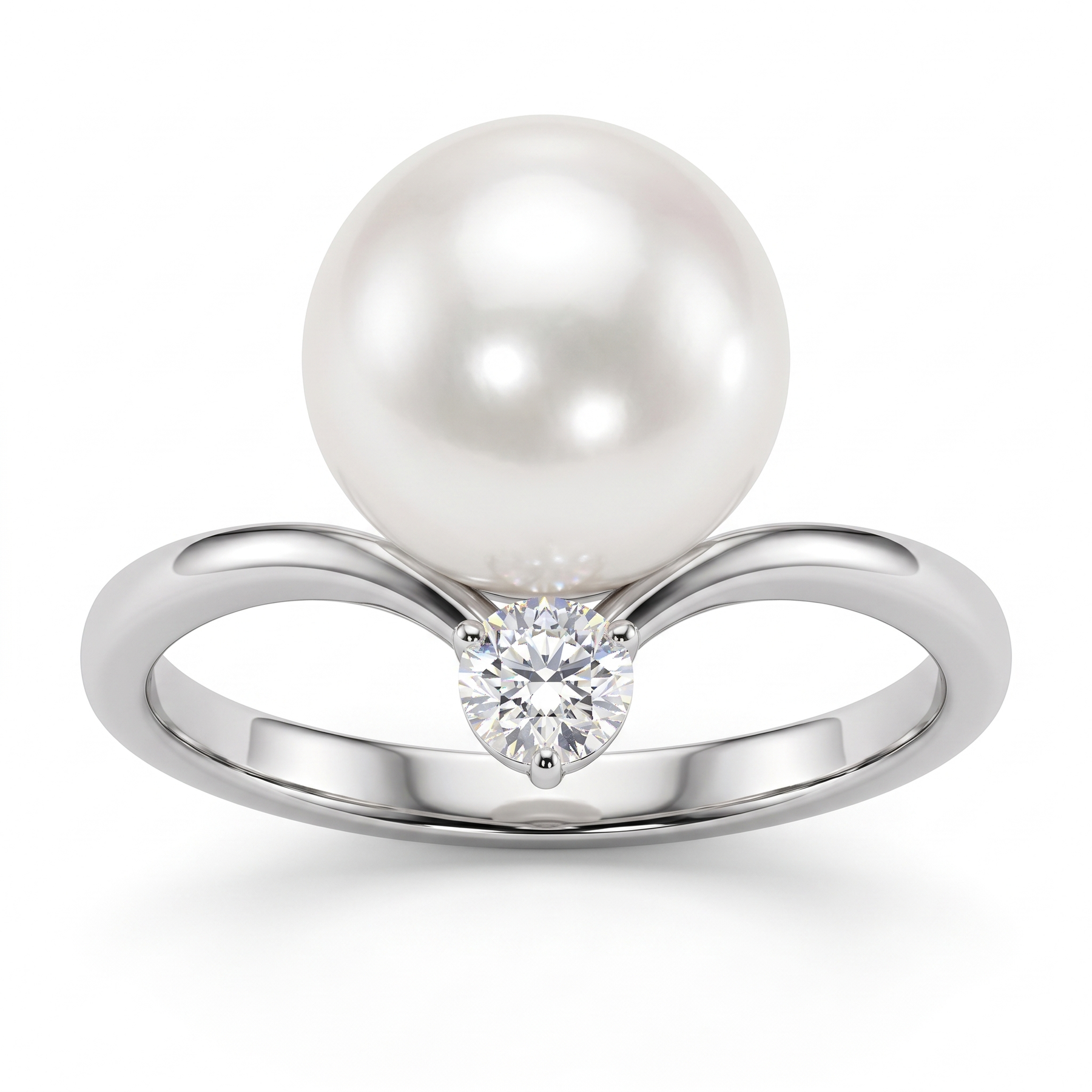 Natural Pearl & Diamond Solitaire Ring | 18K White Gold | 0.33 CT Natural Diamond