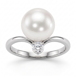 Natural Pearl & Diamond Solitaire Ring | 18K White Gold | 0.33 CT Natural Diamond