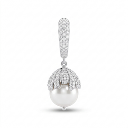 Natural Diamond & South Sea Pearl Drop Earrings | 18K White Gold | 2.04 CT Natural Diamonds