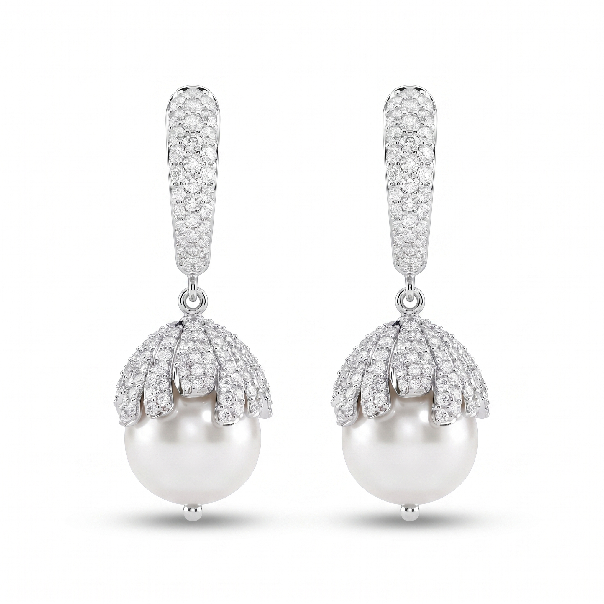 Natural Diamond & South Sea Pearl Drop Earrings | 18K White Gold | 2.04 CT Natural Diamonds Main image
