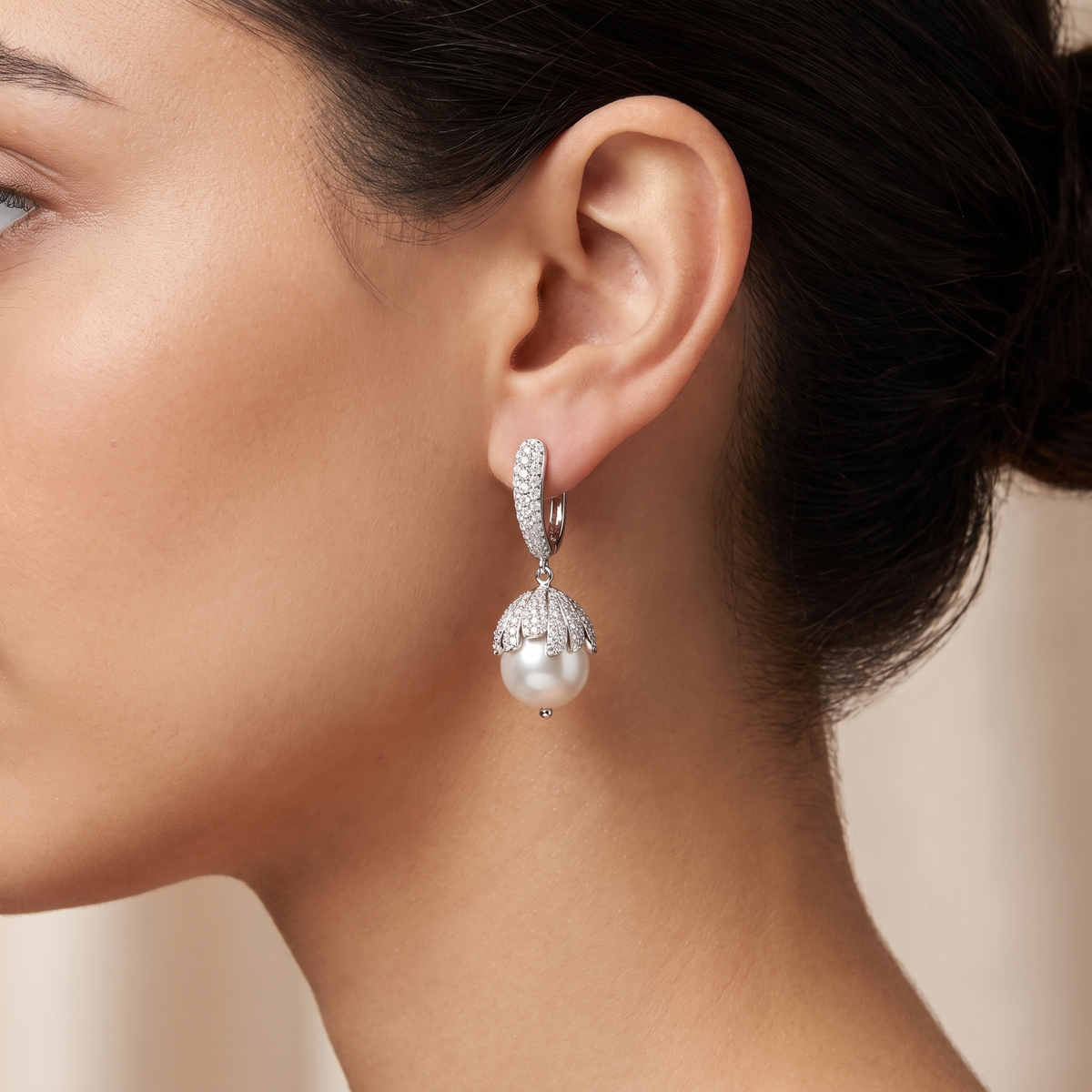 Natural Diamond & South Sea Pearl Drop Earrings | 18K White Gold | 2.04 CT Natural Diamonds