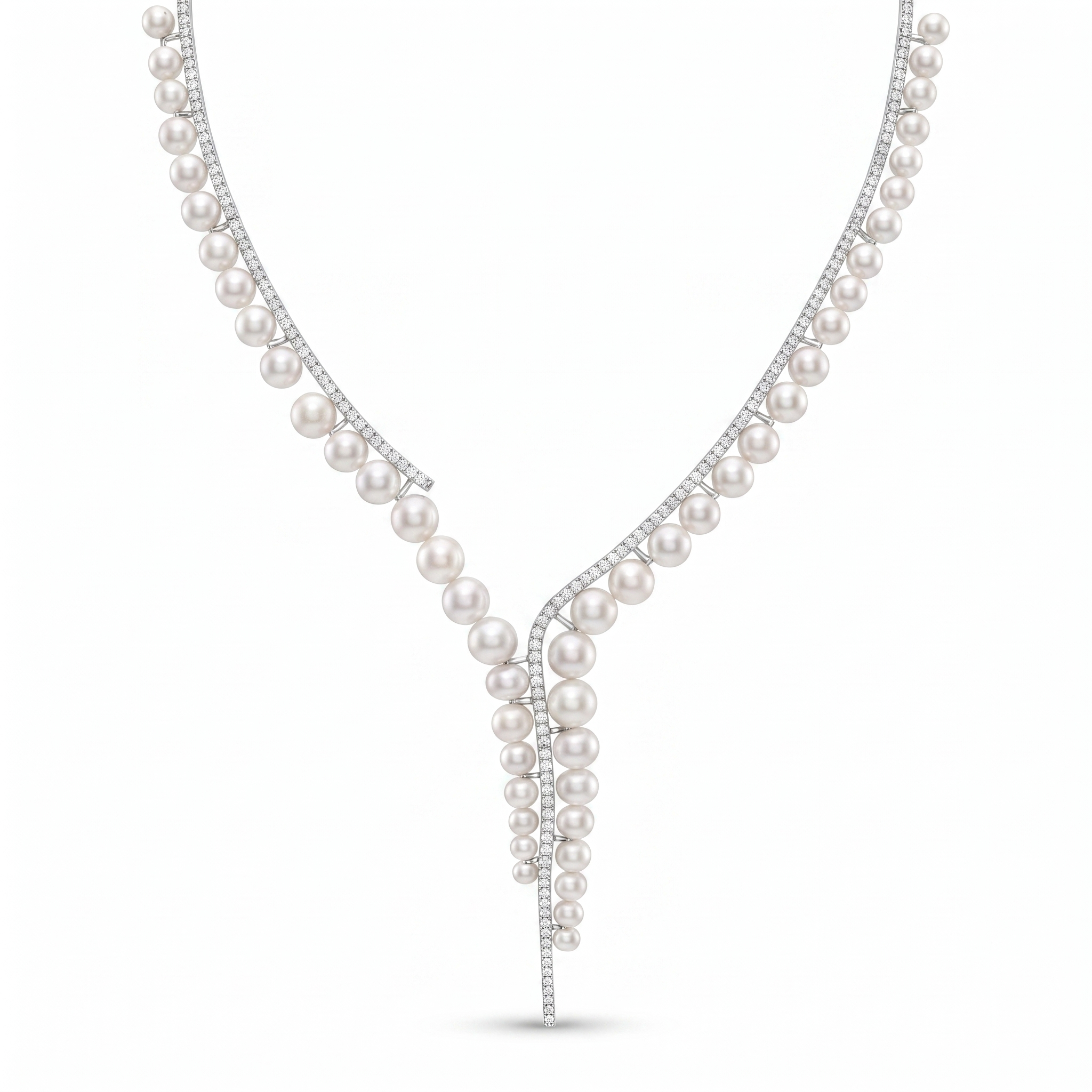 Natural Diamond & South Sea Pearl Necklace | 18K White Gold | 2.90 CT Natural Diamonds Main image