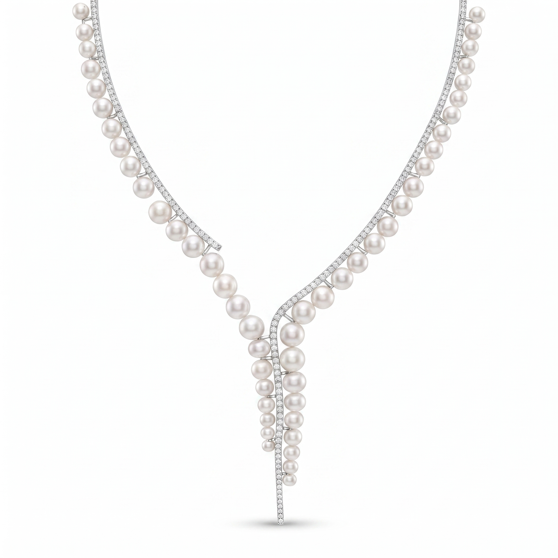 Natural Diamond & South Sea Pearl Necklace | 18K White Gold | 2.90 CT Natural Diamonds