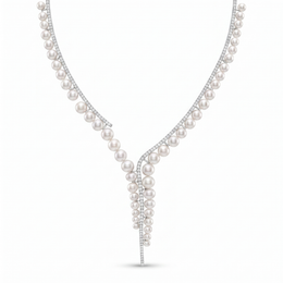 Natural Diamond & South Sea Pearl Necklace | 18K White Gold | 2.90 CT Natural Diamonds