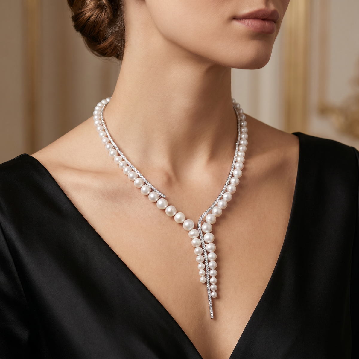Natural Diamond & South Sea Pearl Necklace | 18K White Gold | 2.90 CT Natural Diamonds