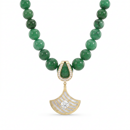Natural Jade Bead Necklace with Diamond Pendant | 18K Yellow Gold | 1.00 CT Natural Diamonds