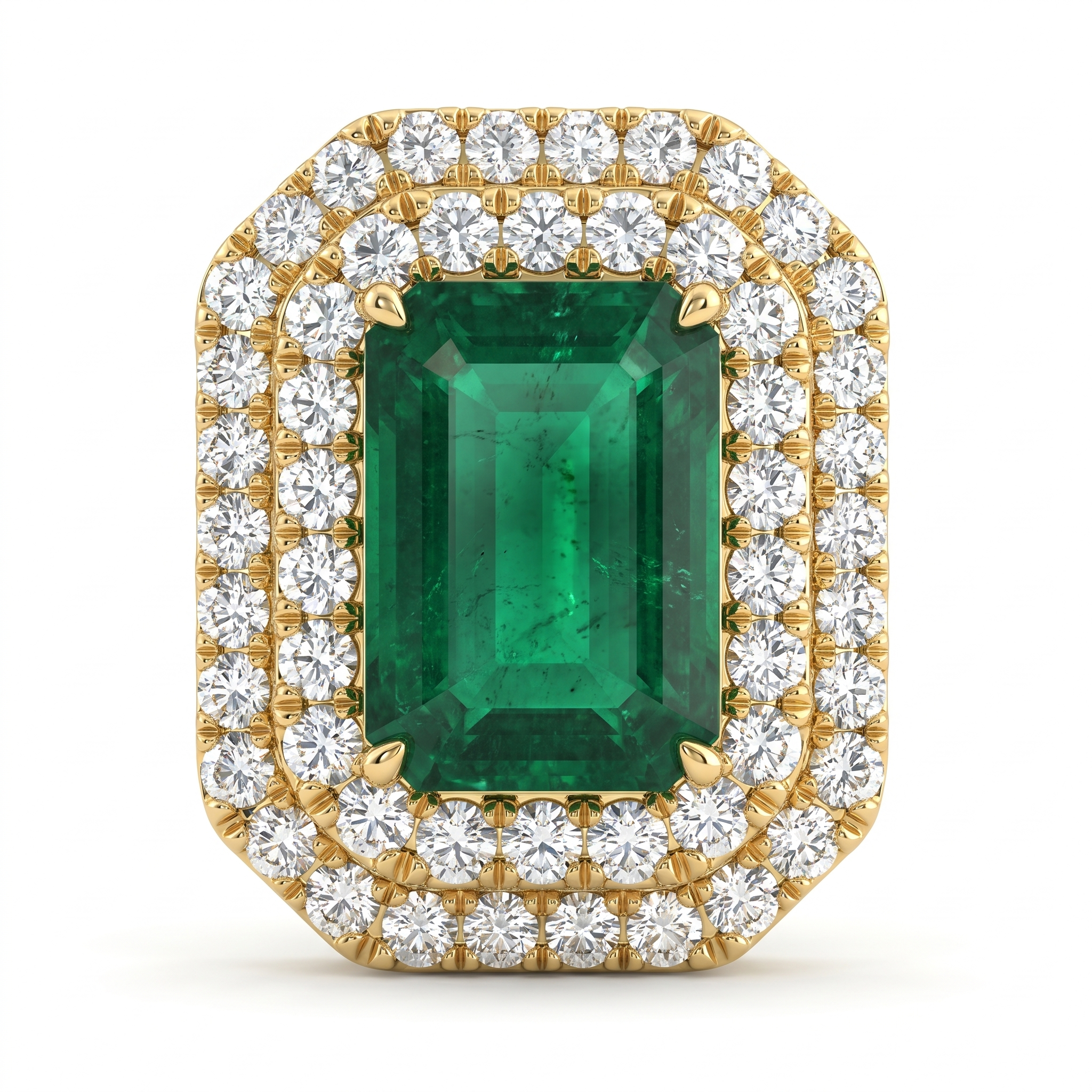 Natural Emerald & Diamond Halo Stud Earrings | 18K Yellow Gold | 6.37 CT Natural Emerald | 1.50 CT Natural Diamonds | IGI Certified Secondary image