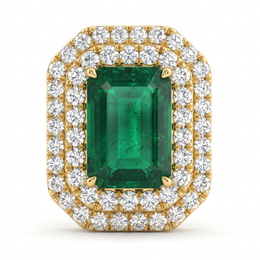 Natural Emerald & Diamond Halo Stud Earrings | 18K Yellow Gold | 6.37 CT Natural Emerald | 1.50 CT Natural Diamonds | IGI Certified